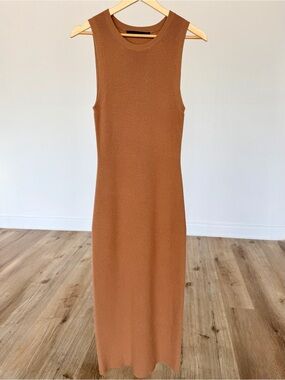 Jenni Kayne Cashmere Blend Sleeveless Knit Midi Dress Camel Brown Size Small